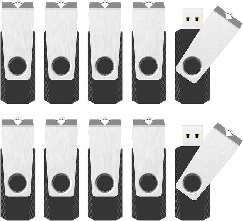 RAOYI 10 Pack 16GB USB Flash Drive, USB 2.0 Swivel Metal Memory Stick Bulk Thumb Drives Pen Drive Jump Drive for Data Storage (Black) - Image 1