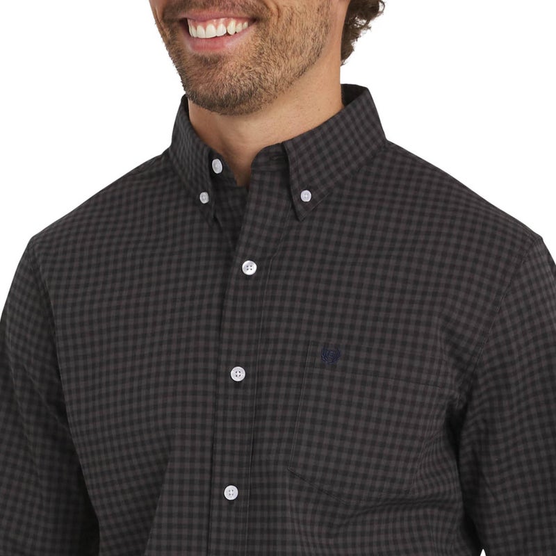 Chaps Men's Classic Fit Long Sleeve Button Down Stretch Poplin Casual Shirt, Graphite, Large - Image 2