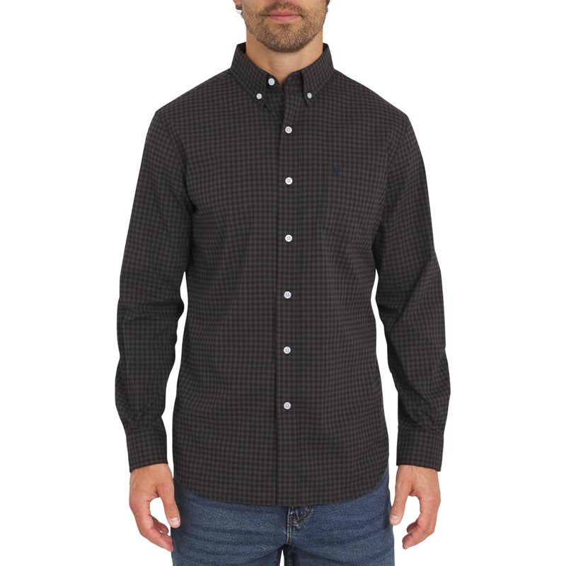 Chaps Men's Classic Fit Long Sleeve Button Down Stretch Poplin Casual Shirt, Graphite, Large - Image 1