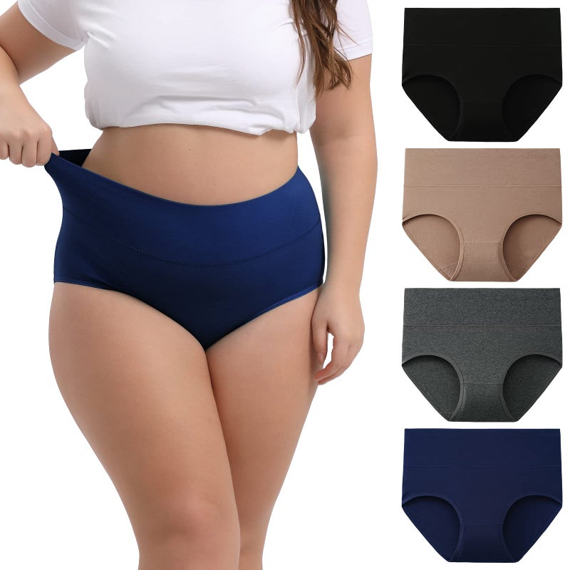 INNERSY Women's Plus Size XL-6XL Cotton Underwear High Waisted Briefs Panties 4-Pack(Midnight Sands,XX-Large) - Image 1