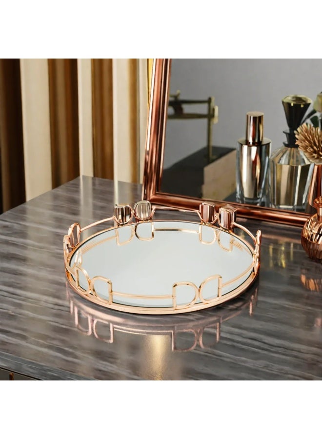 أولودينيز  صينية مرايا فاخرة باللون الذهبي الوردي – صينية تقديم أنيقة للضيافة والديكور المنزلي - Image 1