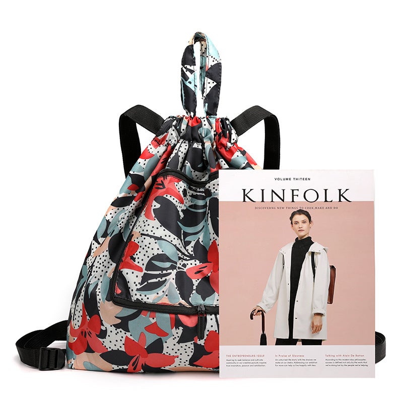 Oxford Cloth Lined Foldable Shopping Bag Drawstring Backpack Cartoon Grocery Bag Drawstring Tote Bag Home Storage - Image 5