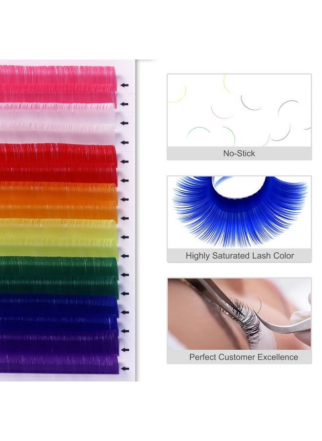 MERETON - 16 Rows Colored Lash Extensions White Pink Red Golden Yellow Green Blue Purple Mix Color 0.07Mm D Curl Color Lashes Extension Individual Single Classic Eyelash Extensions(0.07 D 14Mm) - Image 1
