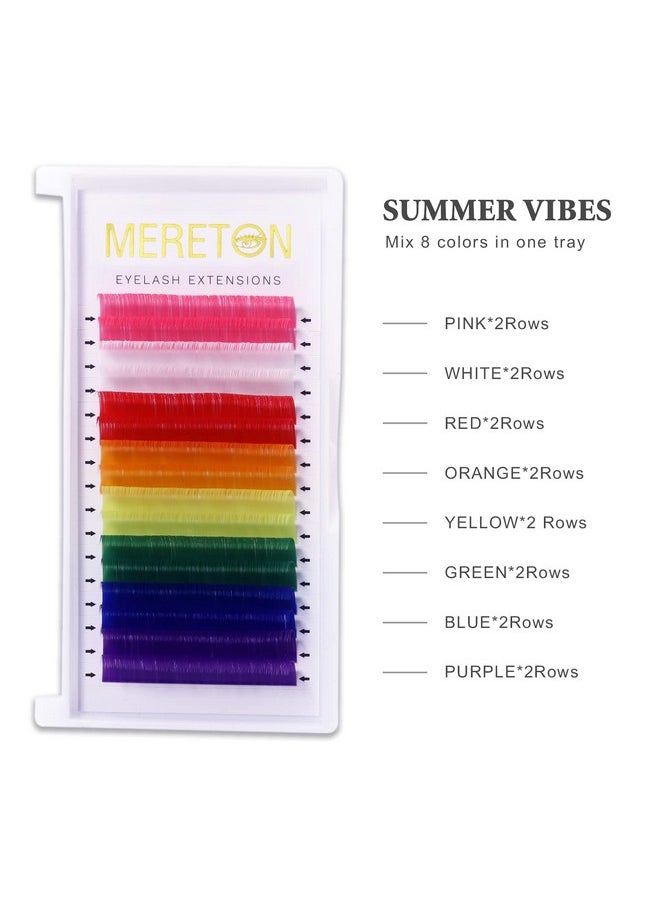 MERETON - 16 Rows Colored Lash Extensions White Pink Red Golden Yellow Green Blue Purple Mix Color 0.07Mm D Curl Color Lashes Extension Individual Single Classic Eyelash Extensions(0.07 D 14Mm) - Image 1