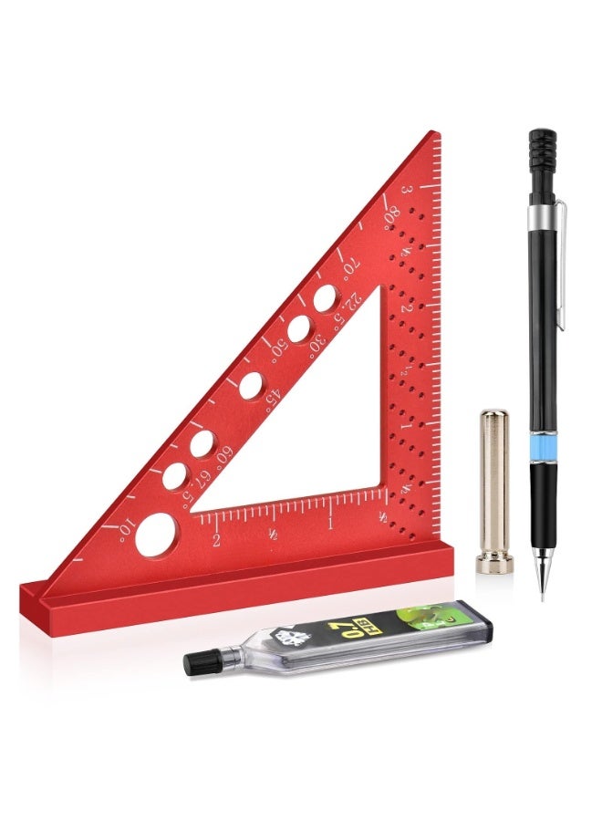 Small Square Tool with 0.7mm Automatic Pencil Fixed Miter Angle Pin 90 Degree Mini Woodworking Square Precision Woodworking Machinist Measuring Square for Marking Gauge Furniture and Cab - Image 1