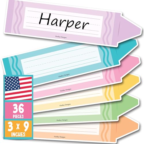 Hadley Designs Desk Name Tags for Classroom 36 Student Desk Name Plates for Classroom Decor 95x25 Crayon Nametags Cubby Labels Teacher Supplies 1st3rd Grade Kindergarten Preschool Must Haves - Image 1