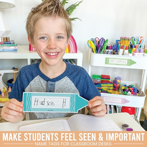 Hadley Designs Desk Name Tags for Classroom 36 Student Desk Name Plates for Classroom Decor 95x25 Crayon Nametags Cubby Labels Teacher Supplies 1st3rd Grade Kindergarten Preschool Must Haves - Image 3