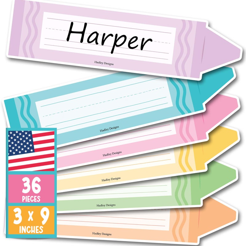Hadley Designs Desk Name Tags for Classroom 36 Student Desk Name Plates for Classroom Decor 95x25 Crayon Nametags Cubby Labels Teacher Supplies 1st3rd Grade Kindergarten Preschool Must Haves - Image 2