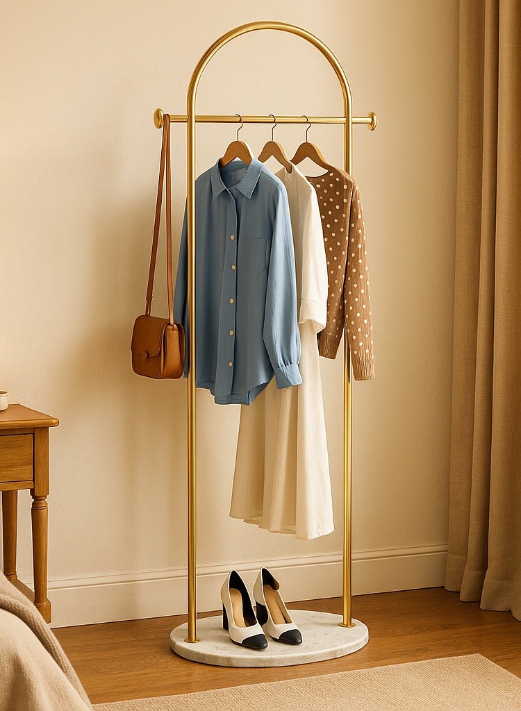 إسكدنيا معطف القوس المعدني الرف الحر مع الرخام الثقيل مستقر قاعدة معطف قوي الرف حمالة للملابس/الحقائب/القبعات الذهبية معطف الرف حمالة لمدخل غرفة النوم مكتب ضيق المكان - Image 1