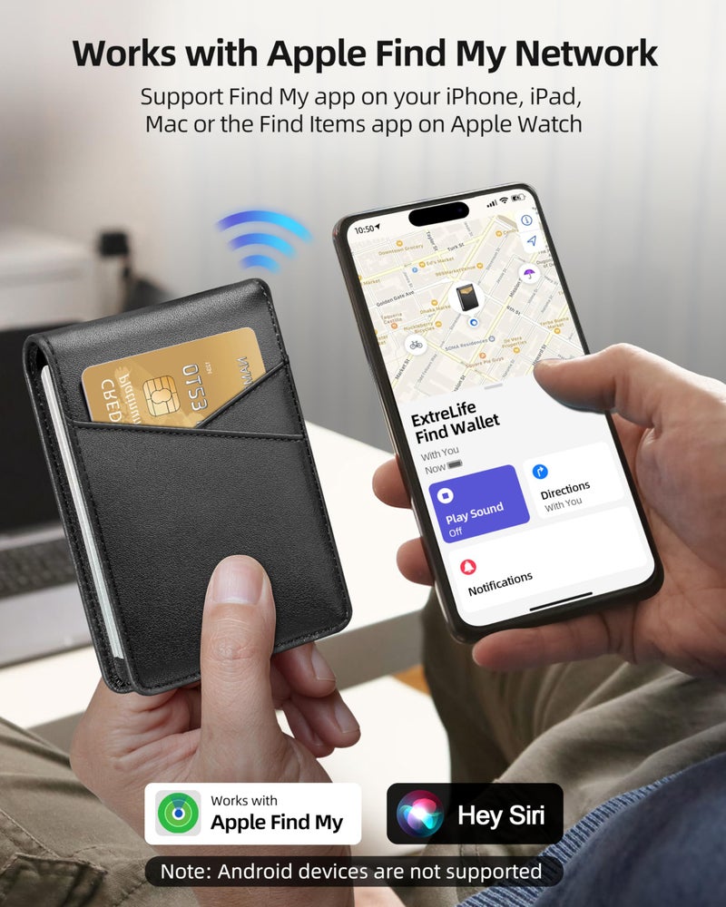 ExtreLife Mens Wallet with Smart Tracker, Genuine Leather Bifold Wallet, Works with Apple Find My, 10 Card Slots, Money Pocket, ID Window, RFID Blocking, GPS Wallet Tracker, Gift Box, Black - Image 2