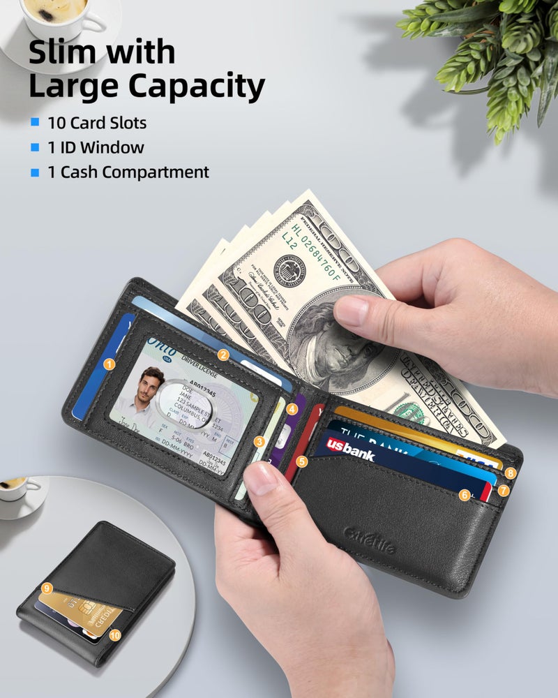 ExtreLife Mens Wallet with Smart Tracker, Genuine Leather Bifold Wallet, Works with Apple Find My, 10 Card Slots, Money Pocket, ID Window, RFID Blocking, GPS Wallet Tracker, Gift Box, Black - Image 5
