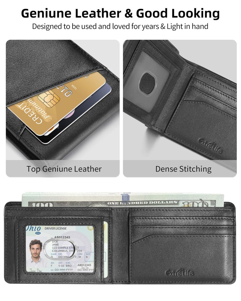ExtreLife Mens Wallet with Smart Tracker, Genuine Leather Bifold Wallet, Works with Apple Find My, 10 Card Slots, Money Pocket, ID Window, RFID Blocking, GPS Wallet Tracker, Gift Box, Black - Image 4