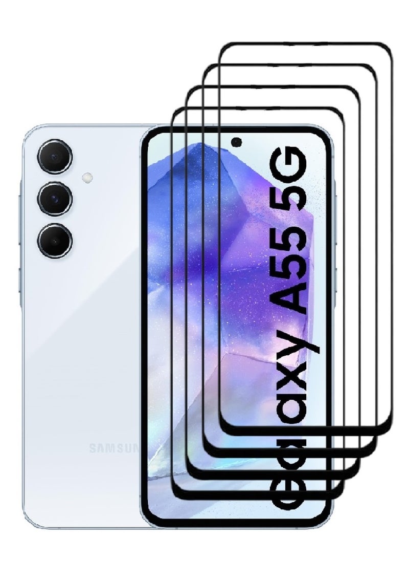 AINA 4 Pieces Tempered Glass Screen Protector 5D Designed For Samsung Galaxy A55 Full Glue Edge to Edge Full Screen Coverage And Bubble Free - Image 1