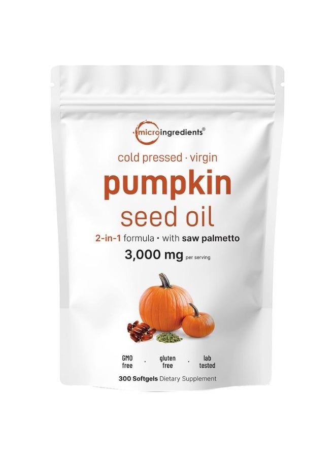 مايكرو إنجريدينس كبسولات ناعمة من زيت بذور اليقطين مع سا Saw Palmetto | 300 كبسولة (إمداد لمدة 100 يومًا) | 3000 ملغ زيت بذور اليقطين + 300 ملغ مستخلص سا Saw Palmetto بنسبة 4:1 | مضغوط بدرجة حرارة منخفضة، غير معدل وراثيًا (Non-GMO) | يدعم صحة البروستاتا وصحة الشعر - Image 1