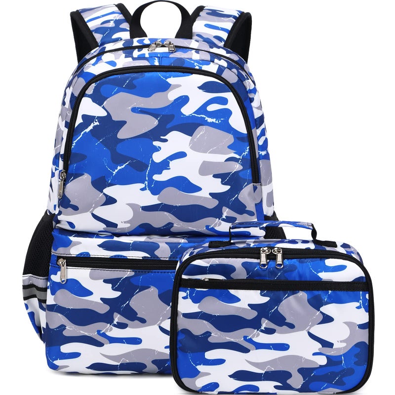 DSIUE Backpacks for Boys School Bags for Kids Elementary Bookbag and Lunch Box Set Camo Blue - Image 2