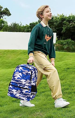 DSIUE Backpacks for Boys School Bags for Kids Elementary Bookbag and Lunch Box Set Camo Blue - Image 3