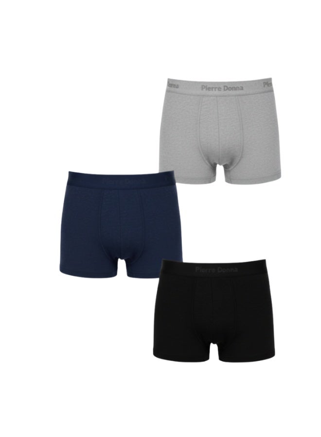 بيير دونا رجالي بوكسر طويل داخلي طقم 3 قطع – أسود، رمادي فاتح وكحلي | قطن مكعب ناعم | جودة كورية فاخرة | مريح في الارتداء | المقاس 3XL - Image 1