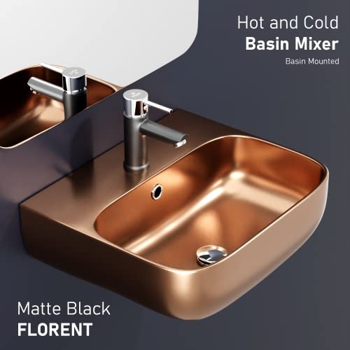 Pixaflo Florent Brass Single Lever Basin Mixer, Hot and Cold Water Mixer tap (for Home, Bathroom, Kitchen) with 450 mm Long Braided Hoses, Chrome (Matte Black) - Image 2