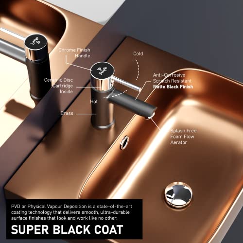 Pixaflo Florent Brass Single Lever Basin Mixer, Hot and Cold Water Mixer tap (for Home, Bathroom, Kitchen) with 450 mm Long Braided Hoses, Chrome (Matte Black) - Image 3