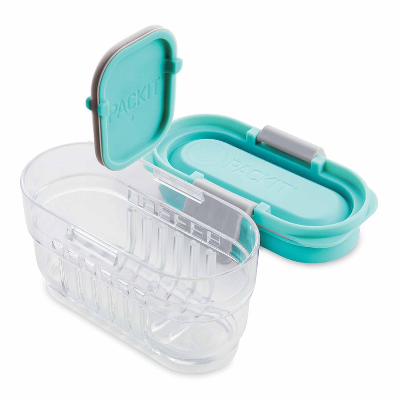 PackIt Mod Mini Bento Food Storage Container  Mint  Shatterproof Crystal Clear Base  with Leak-resistant Divider and Lid  Microwavable  Dishwasher Safe  Designed for Snacks On the Go  1 Cup Capacity - Image 3