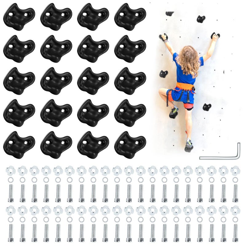 veimia 20PCS Black Rock Climbing HoldsHard Plastic Rock Climbing Wall for KidsExtra Large Climbing Rock Wall Grips with Mounting Hardware and Wrench for Indoor Outdoor PlaygroundInstalled on Wooden Board - Image 3