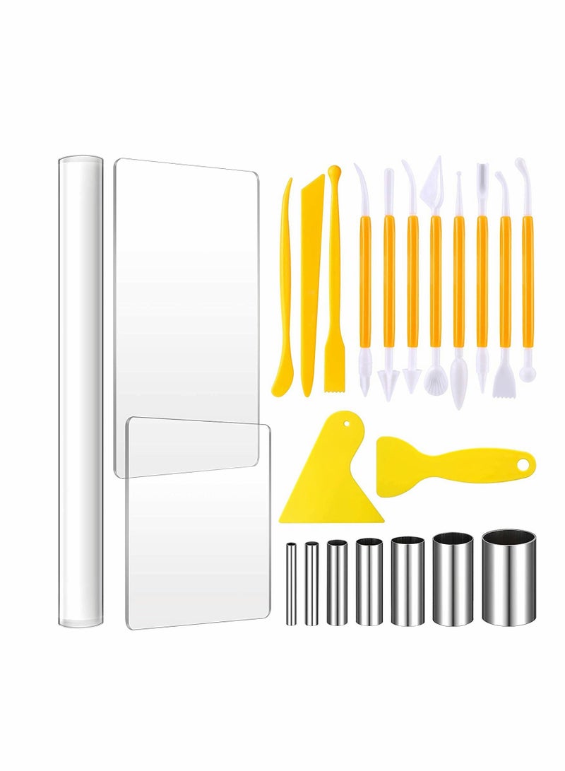 Excefore 23 Pieces Clay DIY Tool Set, Acrylic Roll  er, Sheet, Plastic Scraper Backing Board, Stainless Steel Round Circle Shape Cutter, Polymer Shaping for Craft - Image 1