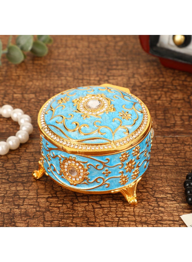 7.6*5.8cm | Vintage Zinc Alloy Jewelry Box with Rhinestones in Sky Blue | Crystal-Studded Design, Velvet Lining Interior, Luxurious Décor | Elegant Storage for Necklaces, Rings, Earrings | Fashionable Gift for Women - Image 1