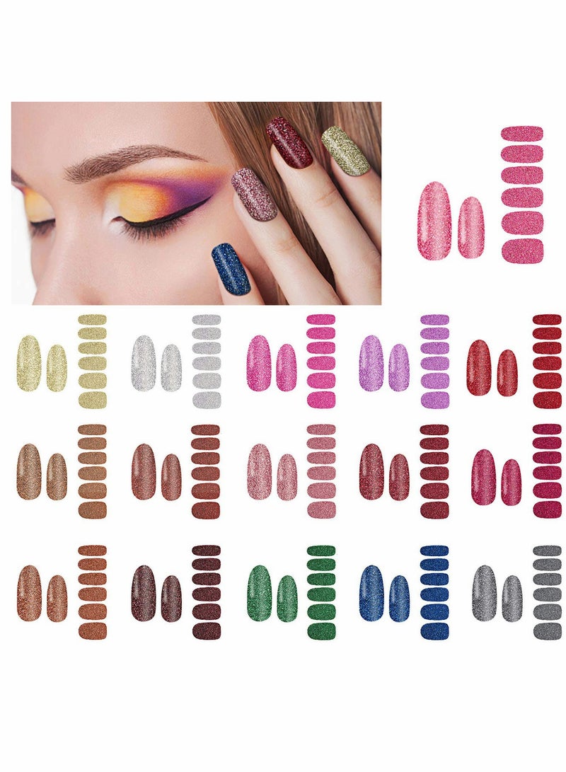 KASTWAVE 16 Sheets Glitter Nail Wraps Nail Polish Stickers Self Adhesive Nail Design Decals Strips in Solid Colors with 2 Pieces Nail File for Women Girls DIY Manicure Nail Design Decoration (Retro Color) - Image 5