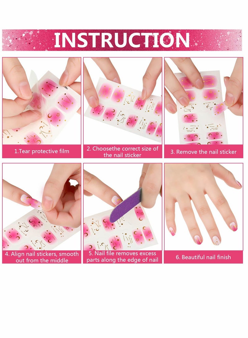 KASTWAVE 16 Sheets Glitter Nail Wraps Nail Polish Stickers Self Adhesive Nail Design Decals Strips in Solid Colors with 2 Pieces Nail File for Women Girls DIY Manicure Nail Design Decoration (Retro Color) - Image 3