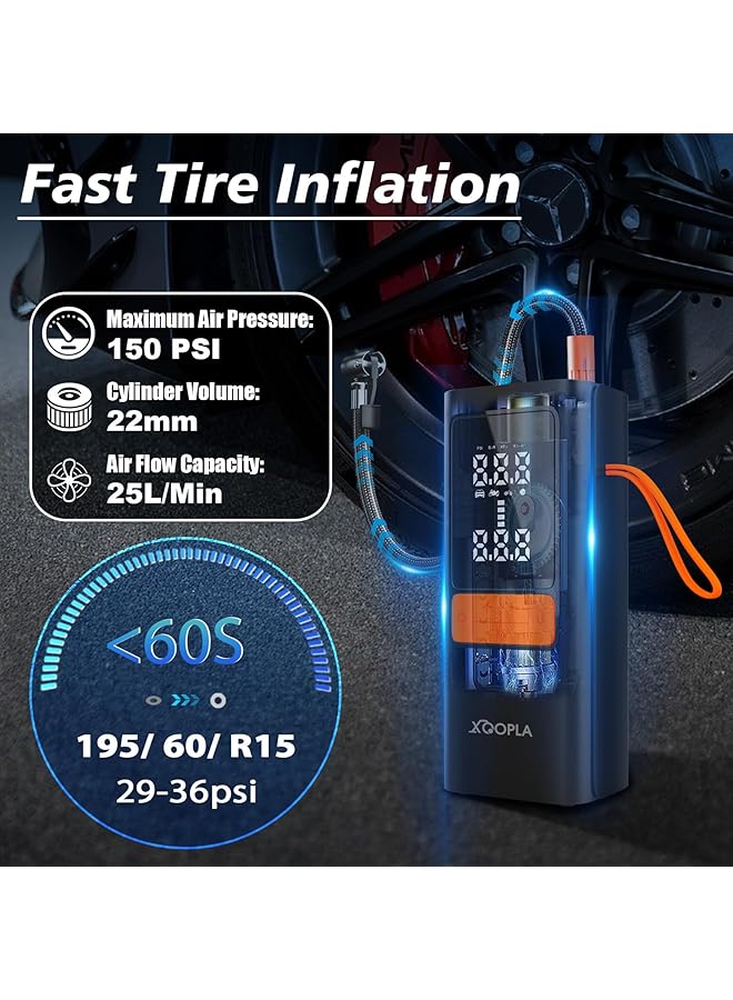 Xoopla Tire Inflator Portable 150Psi Air Compressor 6000Mah Car Air Pump With Digital Lcd Display 5 Modes Electric Pump For Car Bike Ball Motorcycle - Image 2