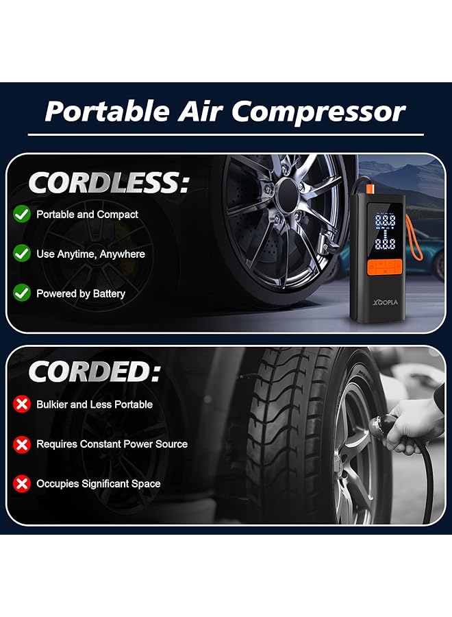 Xoopla Tire Inflator Portable 150Psi Air Compressor 6000Mah Car Air Pump With Digital Lcd Display 5 Modes Electric Pump For Car Bike Ball Motorcycle - Image 3