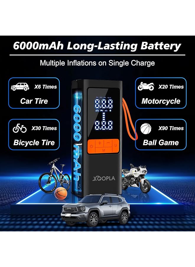 Xoopla Tire Inflator Portable 150Psi Air Compressor 6000Mah Car Air Pump With Digital Lcd Display 5 Modes Electric Pump For Car Bike Ball Motorcycle - Image 4