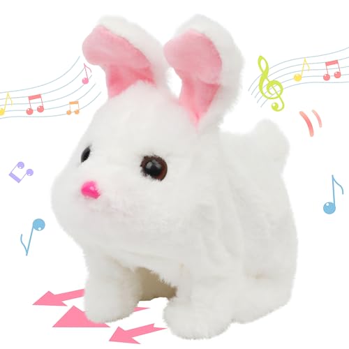 Hopearl Hopping Chubby Rabbit Interactive Electronic Pet Plush Bunny Toy with Sounds and Movements Animated Walking Wiggle Ears Twitch Nose Gifts for Toddlers Birthday White 7 - Image 1