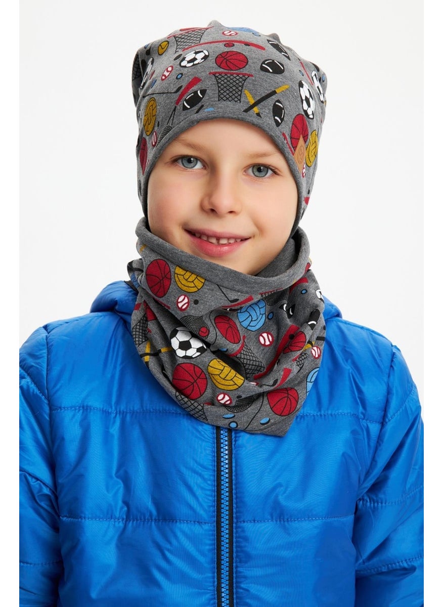 Babygiz Smoked Boy's Colorful Figured Beret Neck Collar Set Soft Double Layer 100% Natural Cotton Combed Cotton  - Image 2