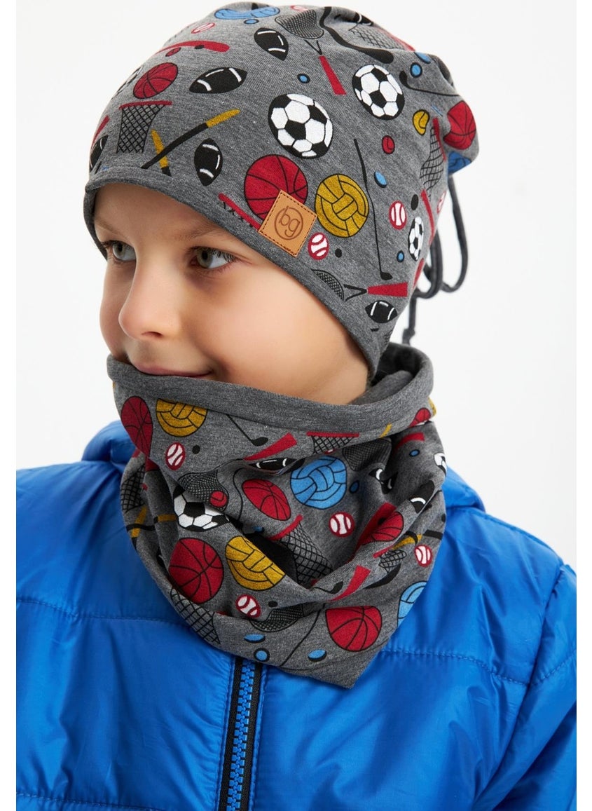 Babygiz Smoked Boy's Colorful Figured Beret Neck Collar Set Soft Double Layer 100% Natural Cotton Combed Cotton  - Image 1