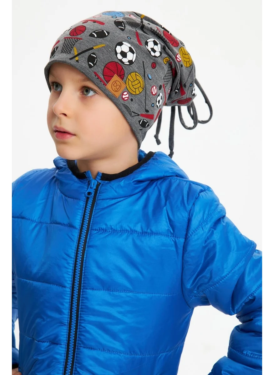 Babygiz Smoked Boy's Colorful Figured Beret Neck Collar Set Soft Double Layer 100% Natural Cotton Combed Cotton