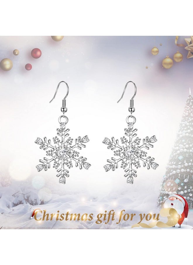 EVER FAITH Women'S Austrian Crystal Winter Party Snowflake Pierced Hook Dangle Earrings Clear Silver-Tone  - Image 2