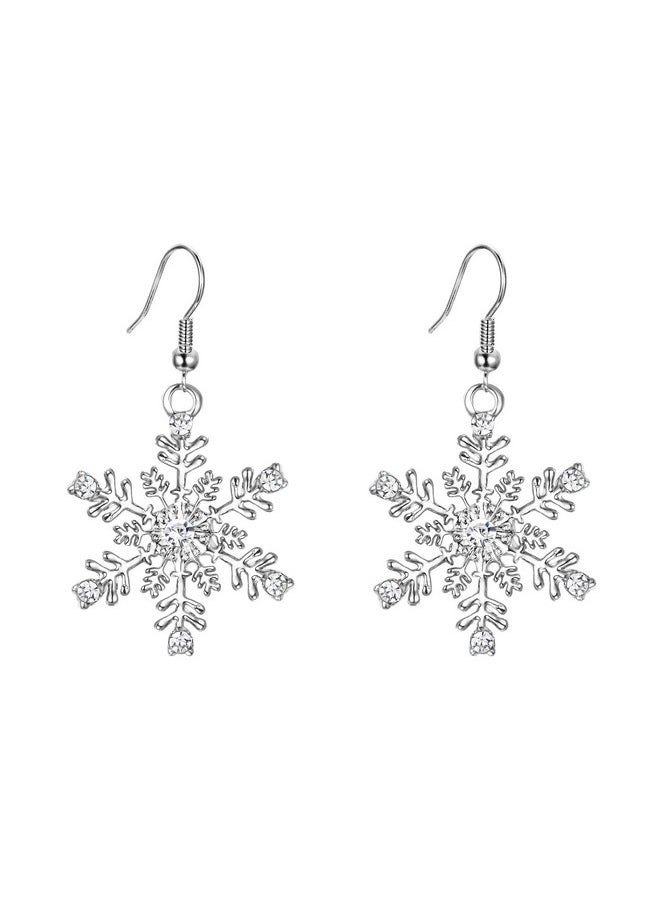 EVER FAITH Women'S Austrian Crystal Winter Party Snowflake Pierced Hook Dangle Earrings Clear Silver-Tone  - Image 1