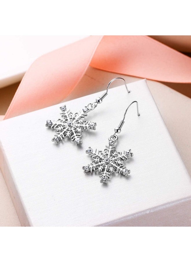 EVER FAITH Women'S Austrian Crystal Winter Party Snowflake Pierced Hook Dangle Earrings Clear Silver-Tone  - Image 5