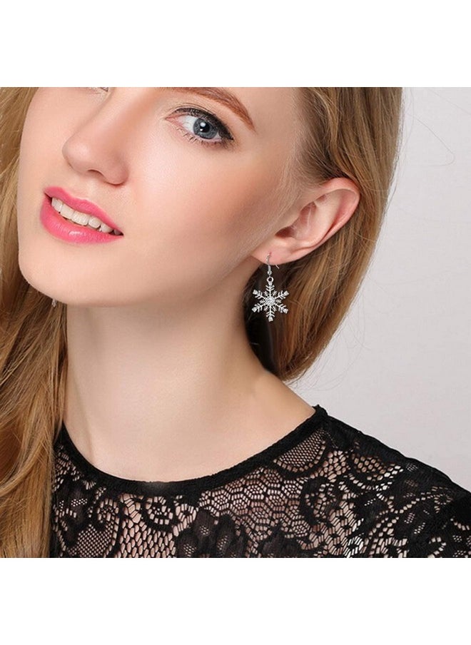 EVER FAITH Women'S Austrian Crystal Winter Party Snowflake Pierced Hook Dangle Earrings Clear Silver-Tone  - Image 3