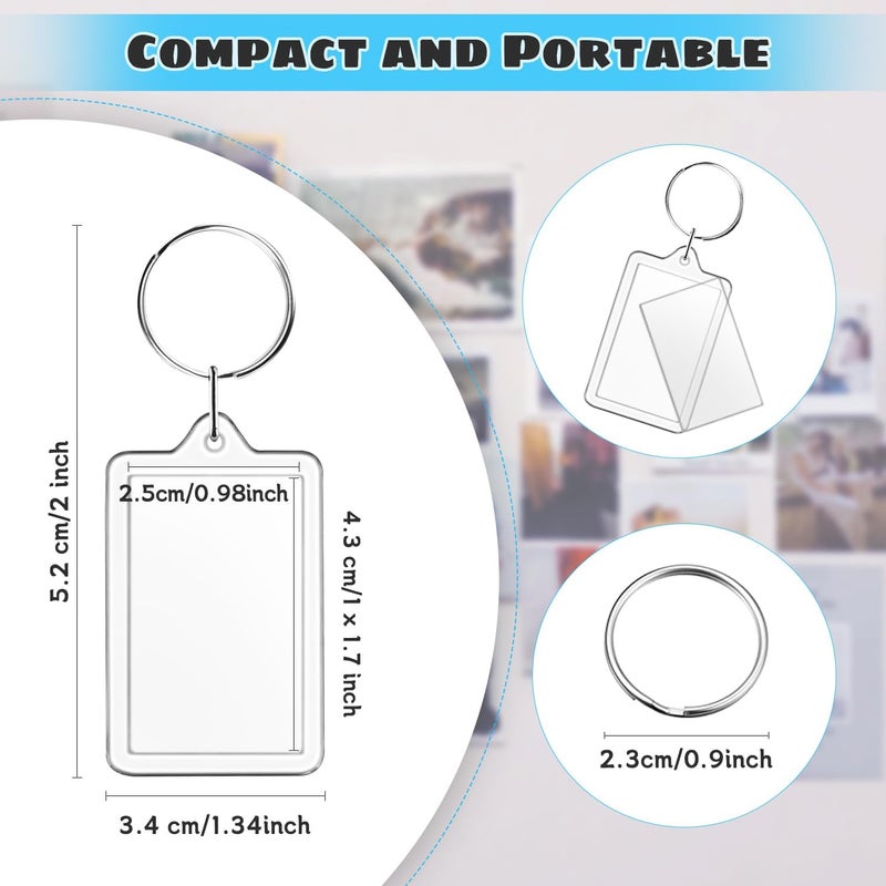 Cositina 50 Pack Acrylic Photo Frame Keychain Clear Photo Insert Blank Keychain Rectangle Picture Frame Keyring Holder for Men Women DIY Projects - Image 2