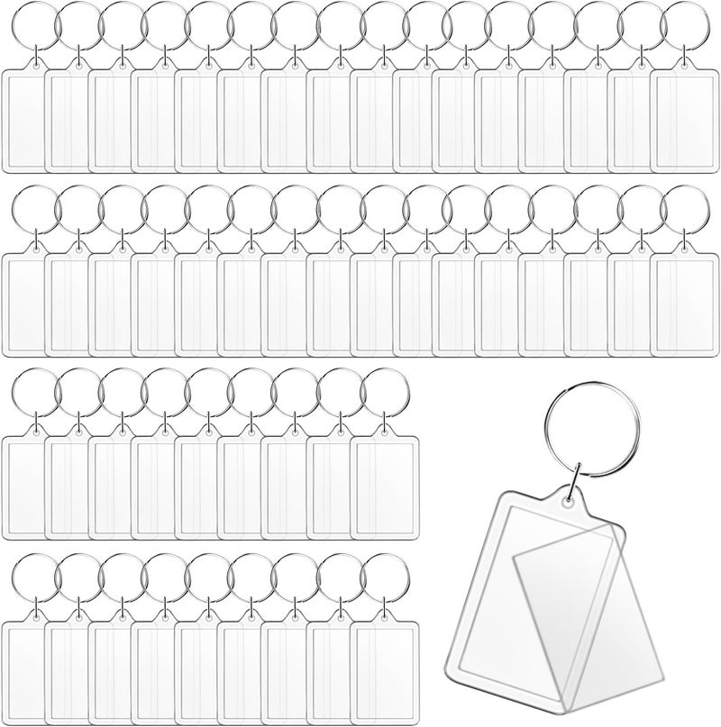 Cositina 50 Pack Acrylic Photo Frame Keychain Clear Photo Insert Blank Keychain Rectangle Picture Frame Keyring Holder for Men Women DIY Projects - Image 1