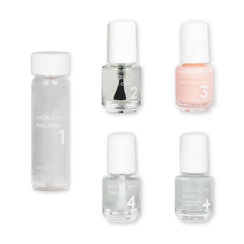 Dazzle Dry Mini Kit 4 Step System - Livin' La Vida Yoga, a soft and pale creamy pink with a hint of diamond dusted shimmer. Semi-sheer cream. (5 Piece Kit / 5 Manicures) - Image 1