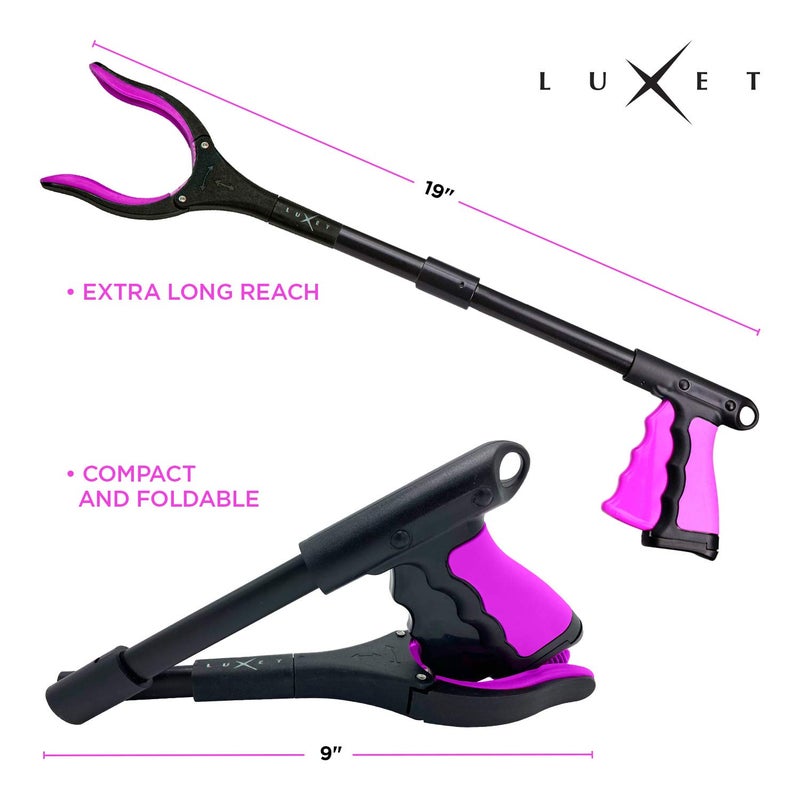 Luxet Grabber Reacher Tool 19 Inch Long, Foldable Pick Up Stick - Strong Grip Magnetic Tip - Heavy Duty Trash Picker Claw Reacher Grabber Tool Elderly Wheelchair Mobility Aid (Pink) - Image 4