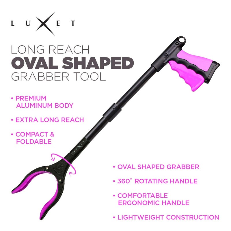 Luxet Grabber Reacher Tool 19 Inch Long, Foldable Pick Up Stick - Strong Grip Magnetic Tip - Heavy Duty Trash Picker Claw Reacher Grabber Tool Elderly Wheelchair Mobility Aid (Pink) - Image 3
