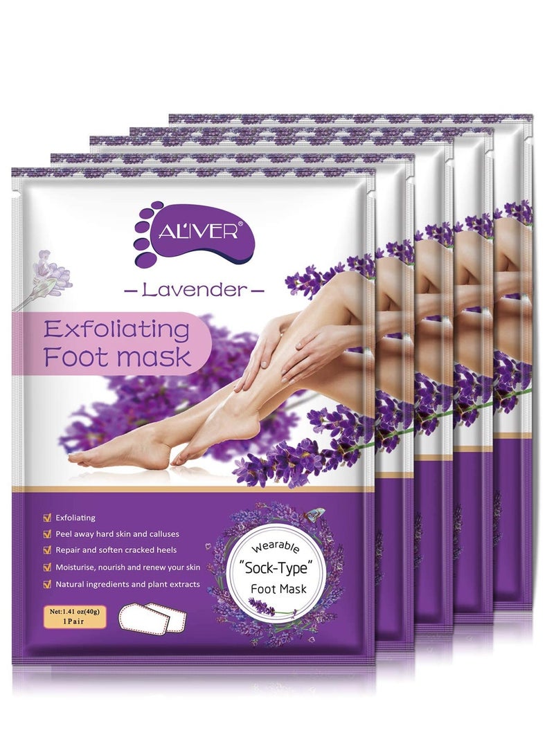 ALIVER ALIVER 5 Packs Foot Peeling Mask,Exfoliating Callus Peel Booties,Peeling Off Calluses & Dead Skin, Baby Your Foot Naturally in 1 Week (Lavender)  - Image 1