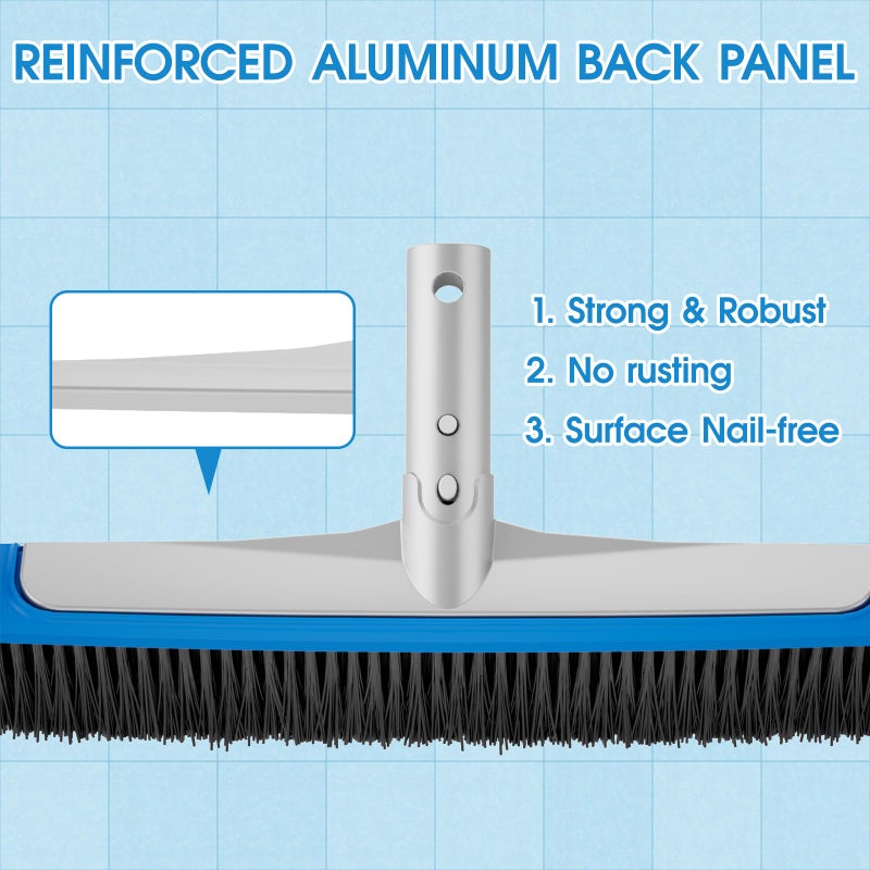 TidyMister Pool Brush 17.5'' Heavy Duty Swimming Pool Brushes for Cleaning Pool Walls & Tiles & Floors & Corners Scrub Brush Head Reinforced Aluminum Back (Pole Not Included) - Image 3