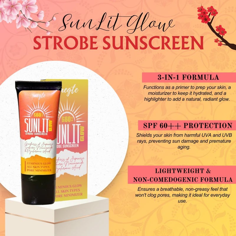 Aegte Sunlit Glow Strobe Sunscreen SPF 60 Moisturizer Highlighter 30gm - Image 2