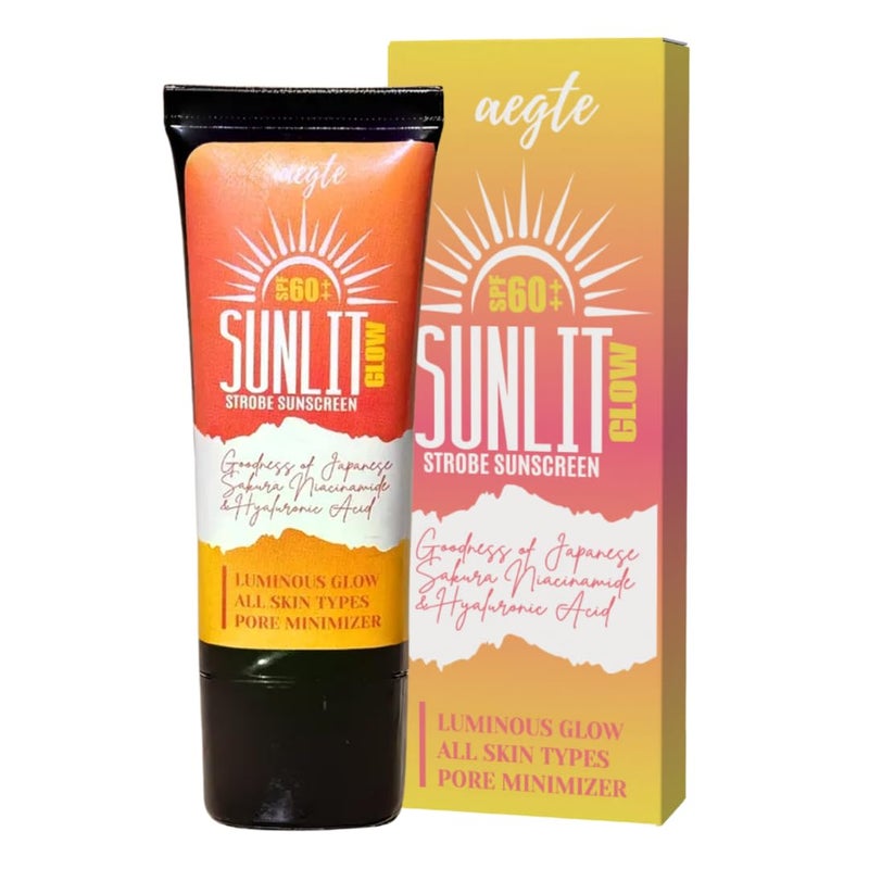 Aegte Sunlit Glow Strobe Sunscreen SPF 60 Moisturizer Highlighter 30gm - Image 1