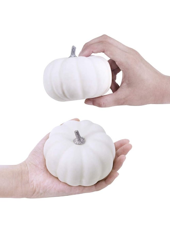 besttoyhome BESTTOYHOME 8 Pcs Realistic 4" Fall Harvest Small Off White Mini Artificial Pumpkins for Halloween, Fall and Thanksgiving Decorating  - Image 3